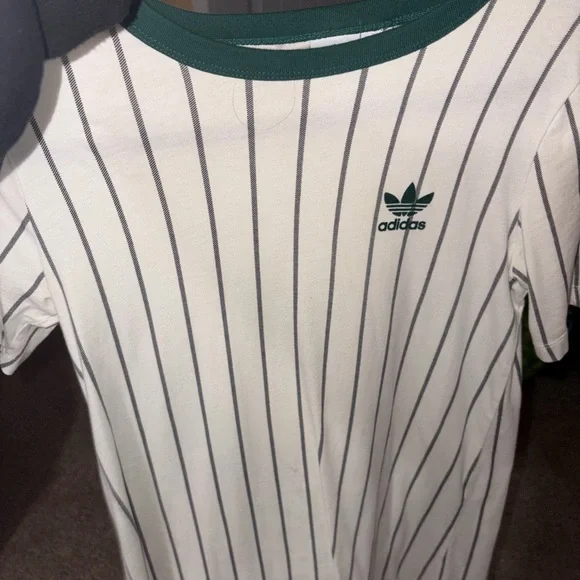 Adidas Cream and Black Striped Tee - Picture 3 of 4
